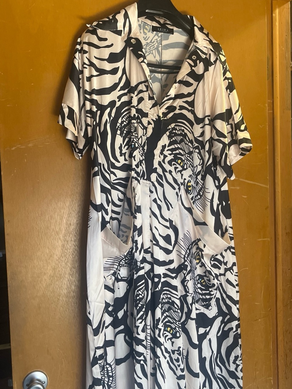 AKIRA Black & White Tiger Print Short Sleeve Jumpsuit